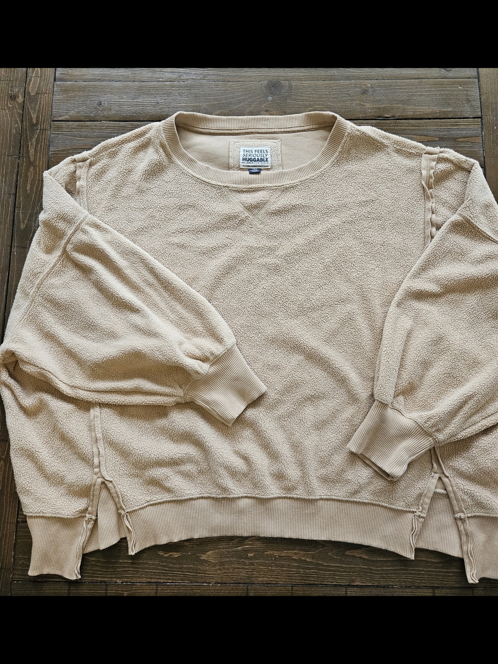 American Eagle Seriously Huggable Sherpa Sweatshirt Women's Large Beige Teddy Fl